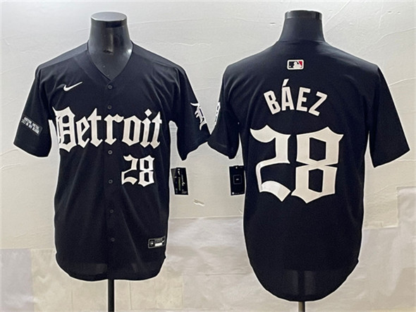 Men's Detroit Tigers #28 Javier B??ez Black 'Motor Gothic Edition' Vapor Premier Limited Stitched Baseball Jersey