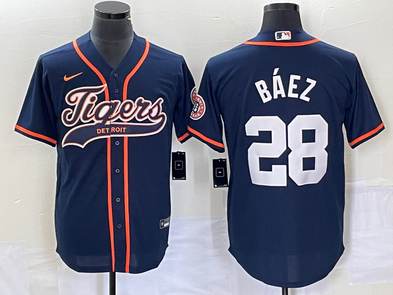Men's Detroit Tigers #28 Javier B??ez Navy Cool Base Stitched Baseball Jersey