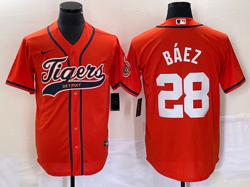 Men's Detroit Tigers #28 Javier B??ez Orange Cool Base Stitched Baseball Jersey