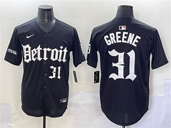 Men's Detroit Tigers #31 Riley Greene Black 'Motor Gothic Edition' Vapor Premier Limited Stitched Baseball Jersey