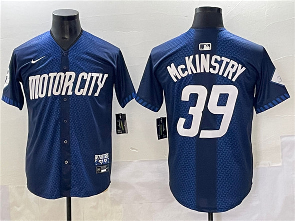 Men's Detroit Tigers #39 Zach McKinstry 2024 Navy City Connect Cool Base Limited Stitched Baseball Jersey