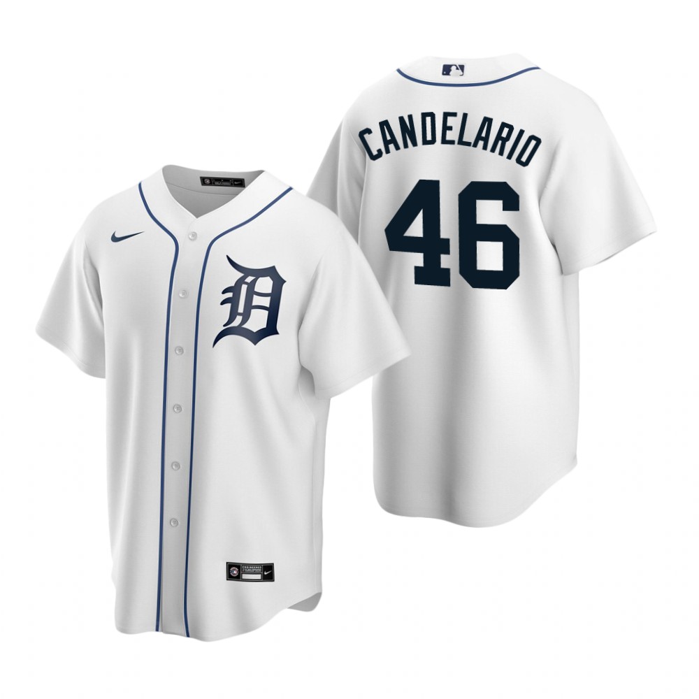 Men's Detroit Tigers #46 Jeimer Candelario Nike White Home Cool Base Jersey