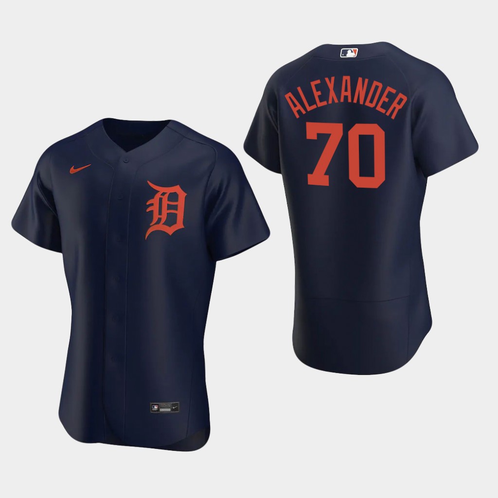 Men's Detroit Tigers #70 Tyler Alexander Nike Navy Alternate White Team Logo Flex base Jersey