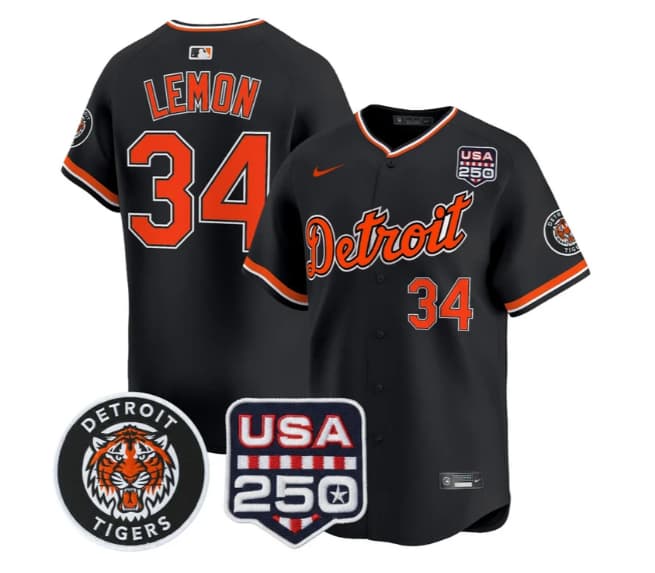 Men's Detroit Tigers 2026 Alternate Vapor Premier Limited Jersey - 250America Patch - All Stitched Chet Lemon  34
