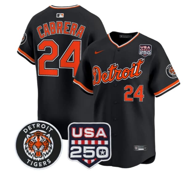 Men's Detroit Tigers 2026 Alternate Vapor Premier Limited Jersey - 250America Patch - All Stitched Miguel Cabrera 24