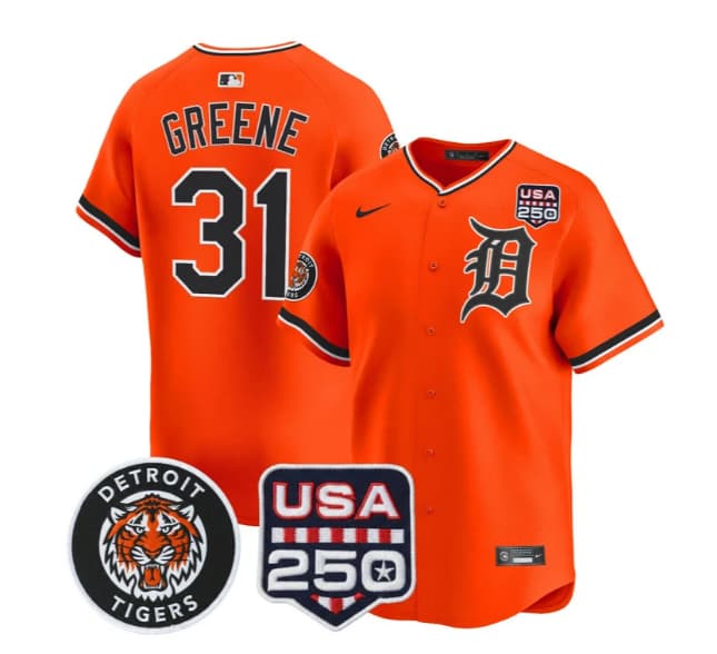 Men's Detroit Tigers 2026 Alternate Vapor Premier Limited Jersey - 250America Patch - All Stitched Riley Greene   31