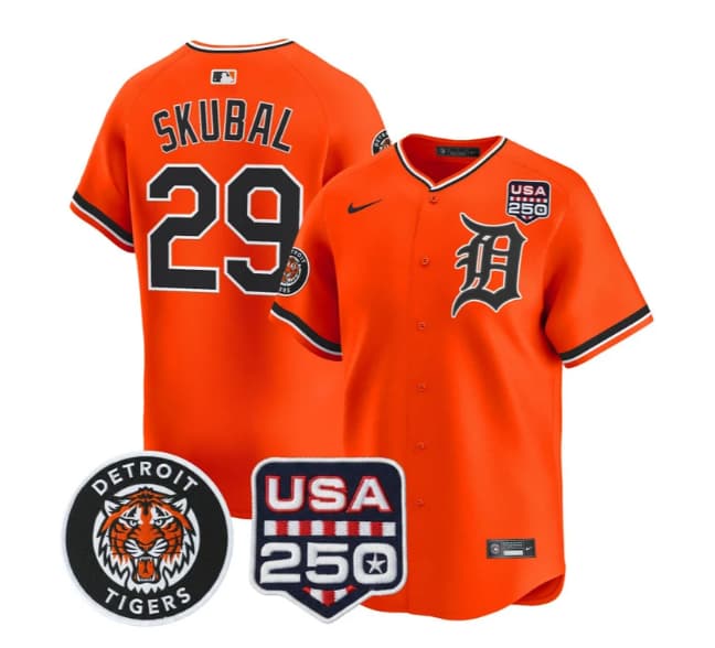 Men's Detroit Tigers 2026 Alternate Vapor Premier Limited Jersey - 250America Patch - All Stitched Tarik Skubal   29