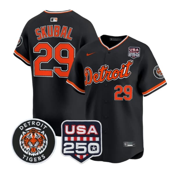 Men's Detroit Tigers 2026 Alternate Vapor Premier Limited Jersey - 250America Patch - All Stitched Tarik Skubal 29