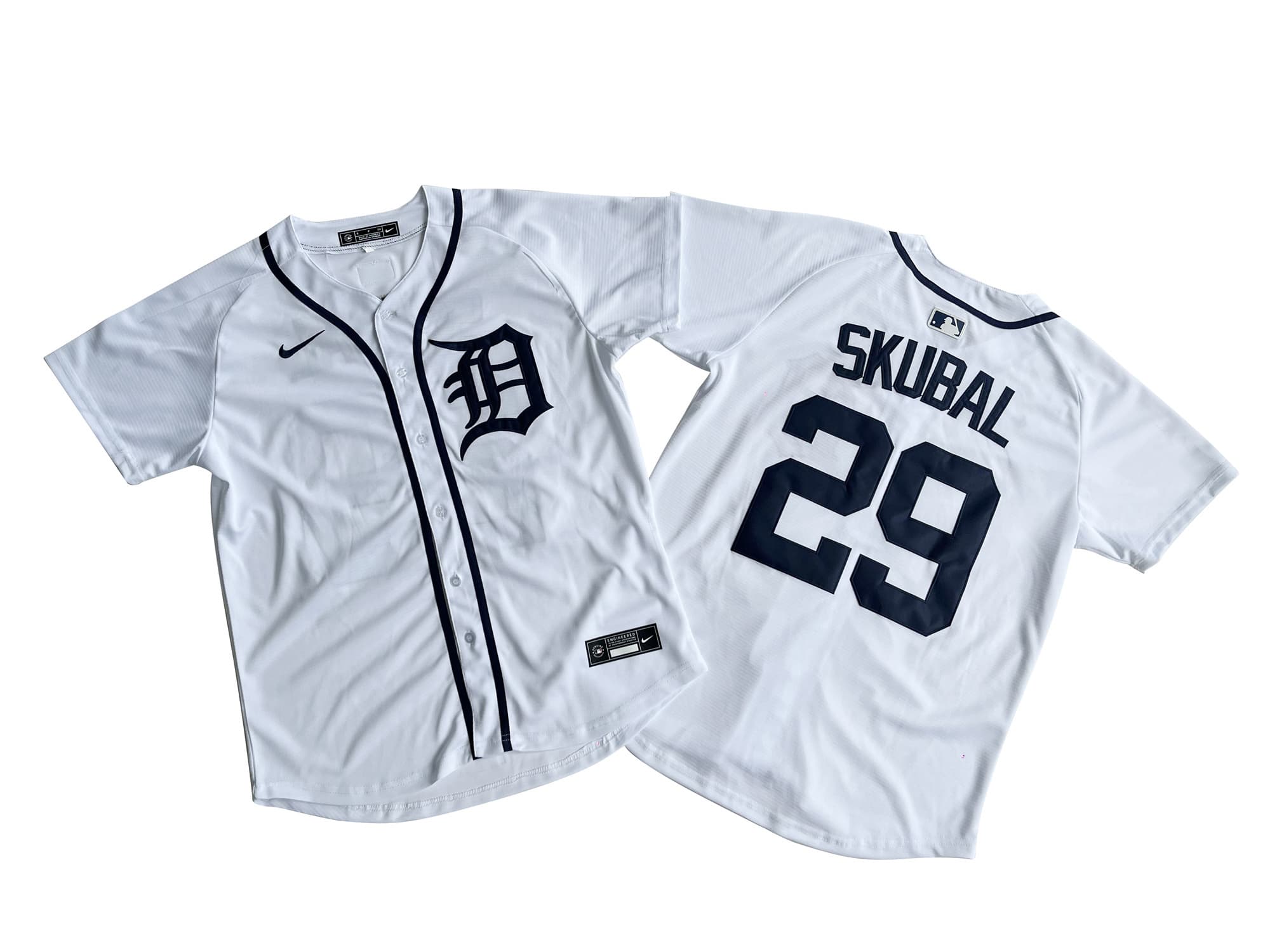 Men's Detroit Tigers 29# Tarik Skubal Nike White Home Limited Player Jersey.