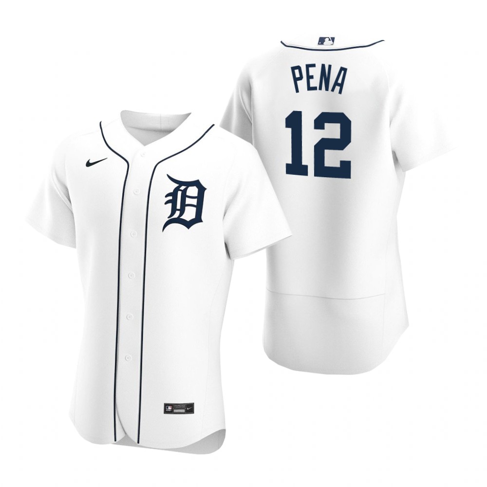 Men's Detroit Tigers Retired Player #12 Carlos Pena Nike Home White Flex base Jersey