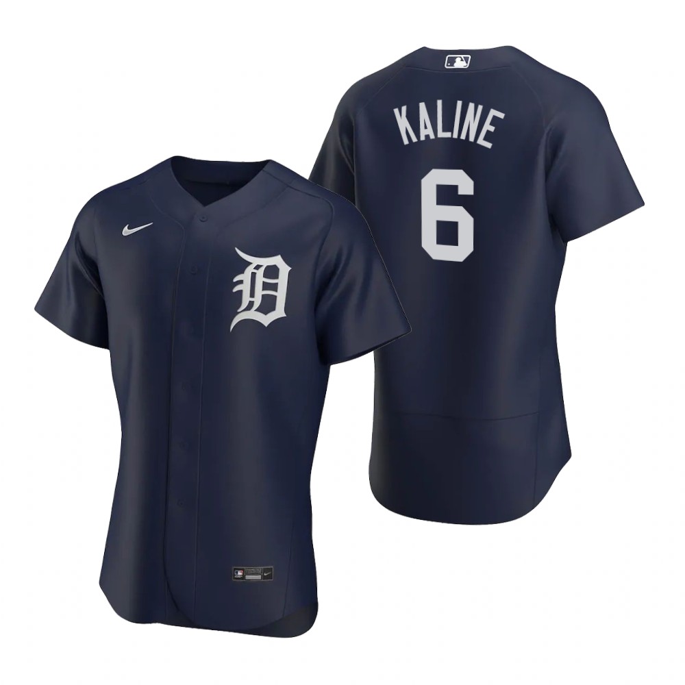 Men's Detroit Tigers Retired Player #6 Al Kaline Nike Navy Alternate White Team Logo Flex base Jersey