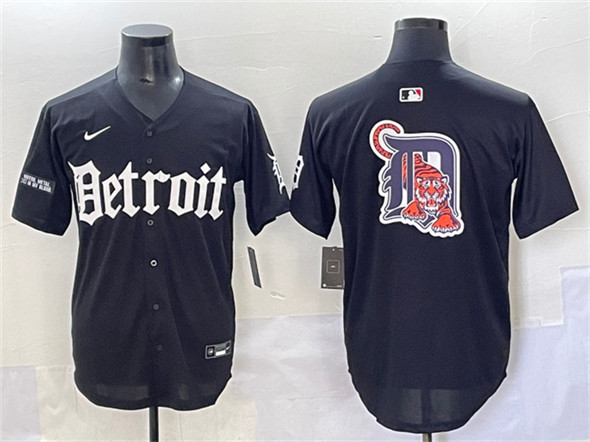 Men's Detroit Tigers Team Big Logo Black 'Motor Gothic Edition' Vapor Premier Limited Stitched Baseball Jersey