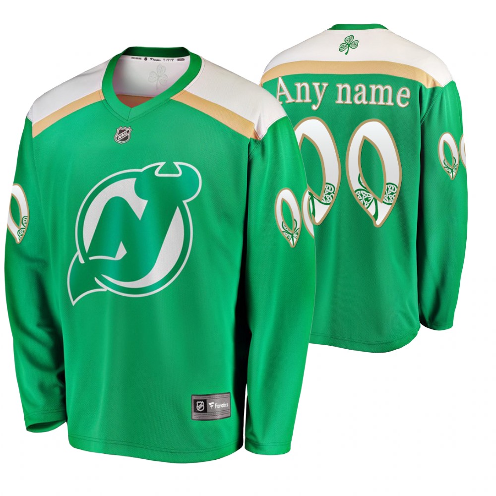 Men's Devils #00 Custom Replica St. Patrick's Day Jersey Green