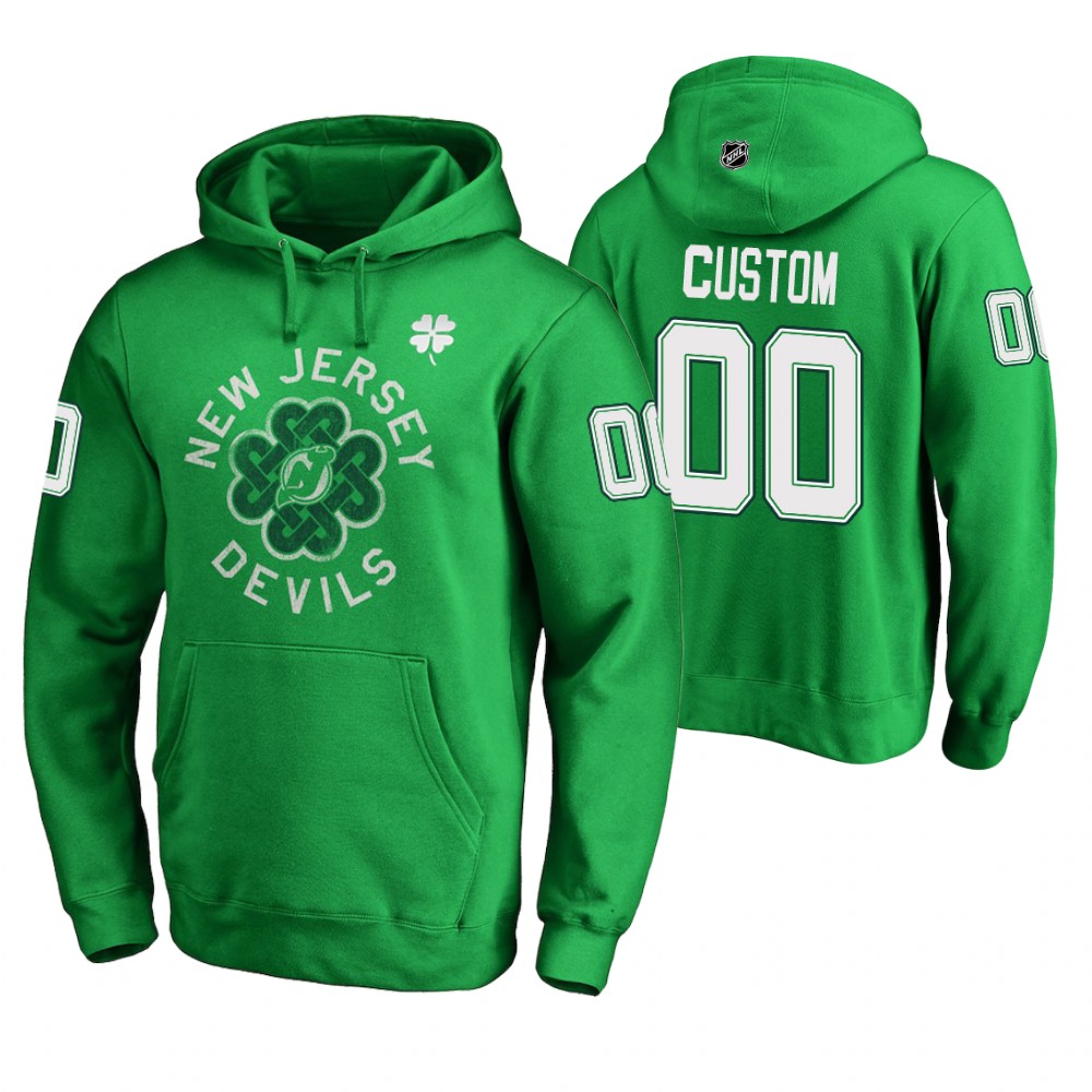 Men's Devils #00 Custom St. Patrick's Day Pullover Hoodie