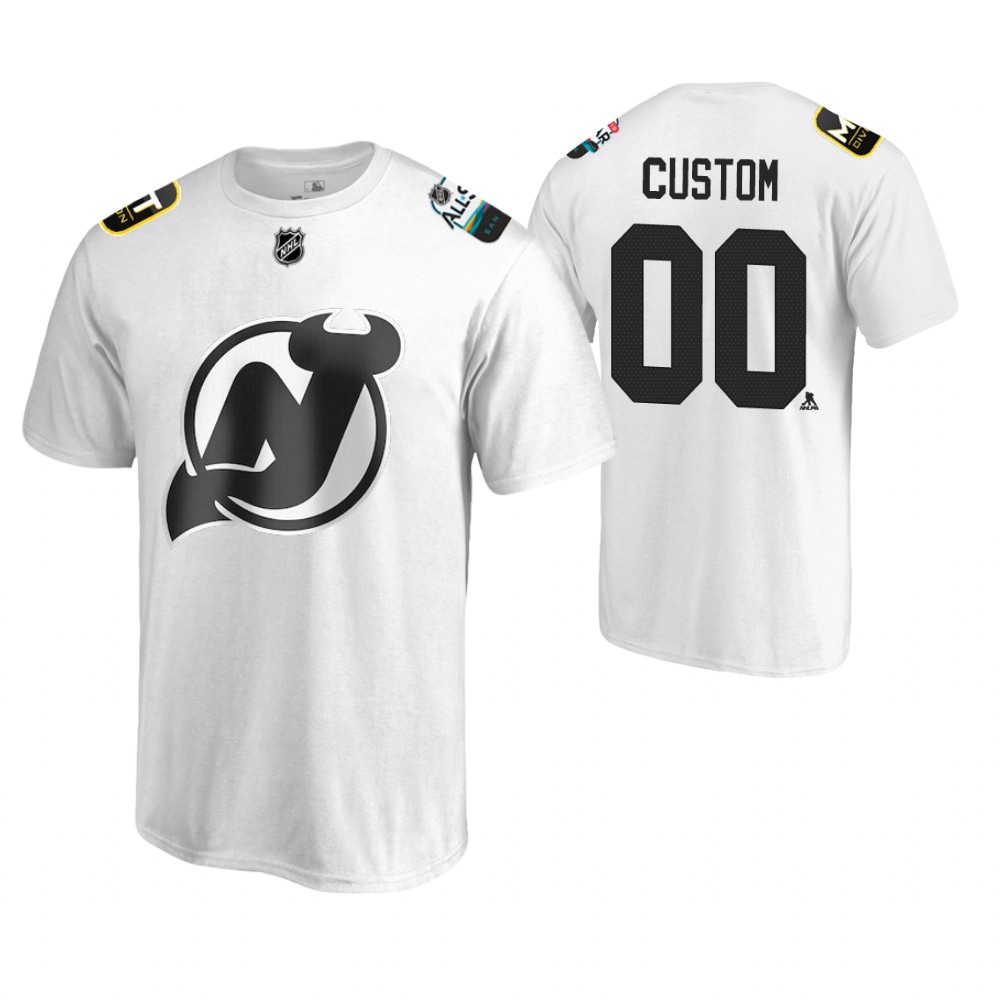 Men's Devils #00 Custom White 2019 NHL All-Star T-shirt