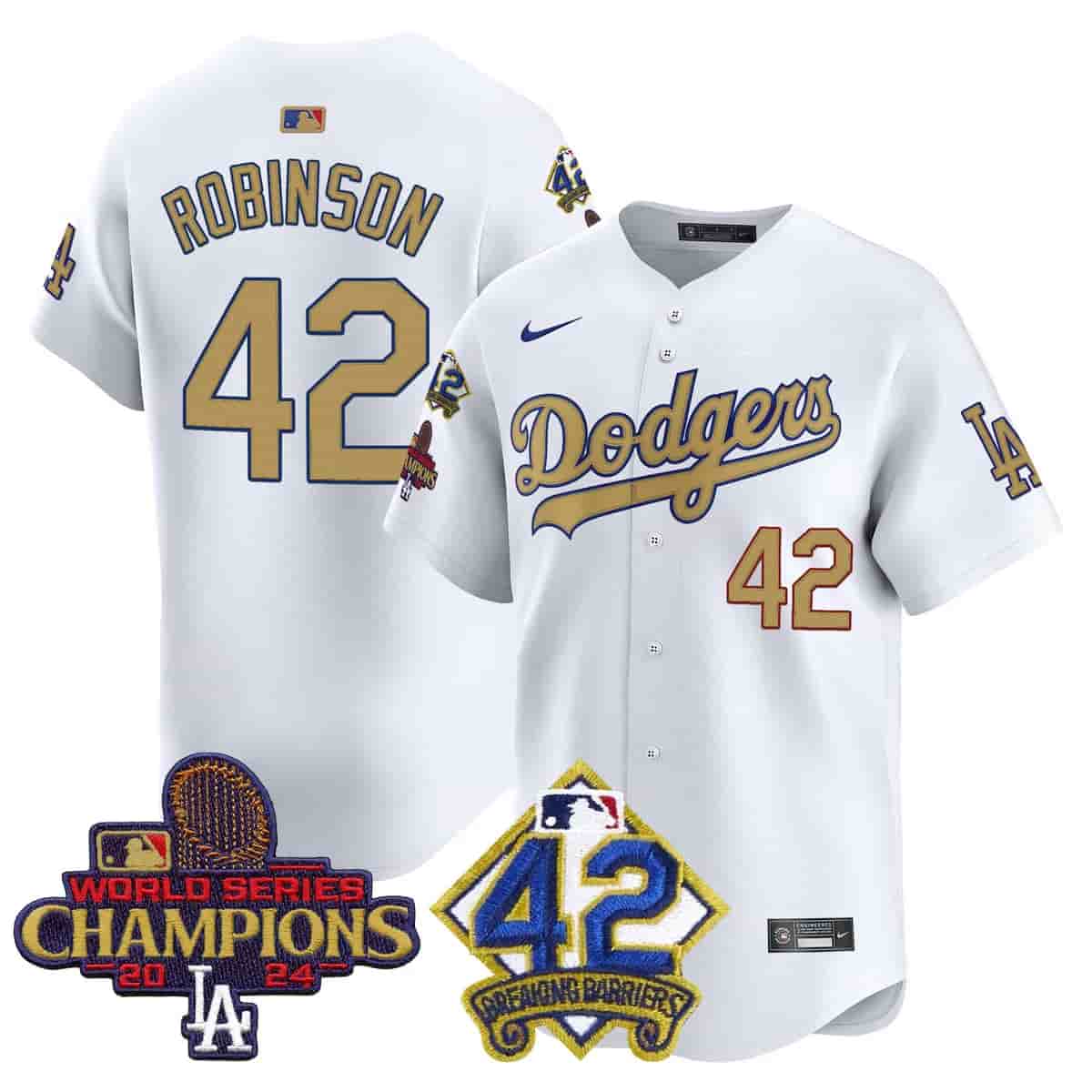 Men's Dodgers 2024 World Series Champions & Jackie Robinson Patch Vapor Premier Limited Jersey - All Stitched Jackie Robinson