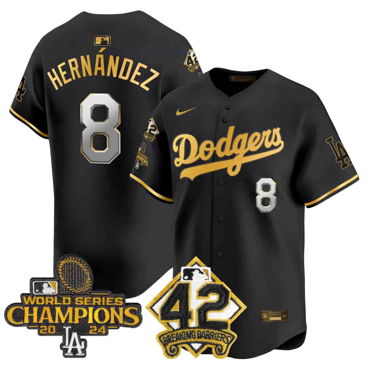 Men's Dodgers 2024 World Series Champions & Jackie Robinson Patch Vapor Premier Limited Jersey - All Stitched Kike Hernandez    8