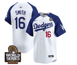 Men's Dodgers 2024 World Series Vapor Premier Limited Jersey V2 - All Stitched  ALTERNATE WHITE 16 WILL SMITH