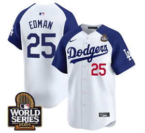 Men's Dodgers 2024 World Series Vapor Premier Limited Jersey V2 - All Stitched  ALTERNATE WHITE 25 TOMMY EDMAN