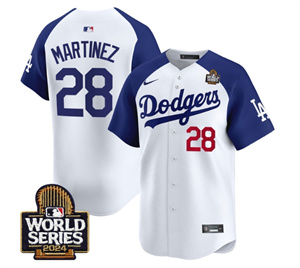 Men's Dodgers 2024 World Series Vapor Premier Limited Jersey V2 - All Stitched  ALTERNATE WHITE 28 J.D.MARTINEZ