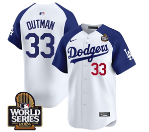 Men's Dodgers 2024 World Series Vapor Premier Limited Jersey V2 - All Stitched  ALTERNATE WHITE 33 JAMES OUTMAN