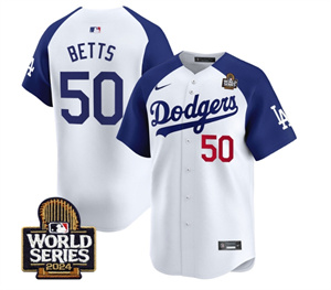 Men's Dodgers 2024 World Series Vapor Premier Limited Jersey V2 - All Stitched  ALTERNATE WHITE 50 MOOKIE BETTS