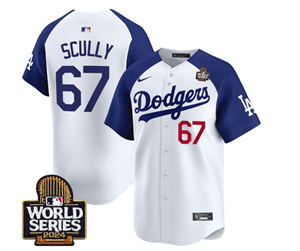 Men's Dodgers 2024 World Series Vapor Premier Limited Jersey V2 - All Stitched  ALTERNATE WHITE 67 VIN SCULLY