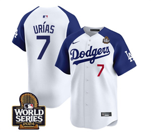 Men's Dodgers 2024 World Series Vapor Premier Limited Jersey V2 - All Stitched  ALTERNATE WHITE 7 JULIO URIAS