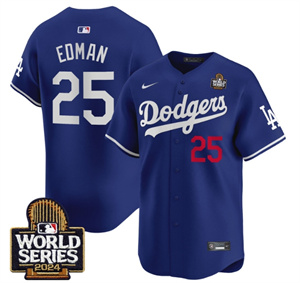 Men's Dodgers 2024 World Series Vapor Premier Limited Jersey V2 - All Stitched  ROYAL 25 TOMMY EDMAN