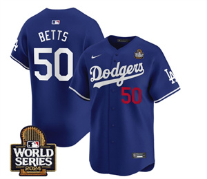 Men's Dodgers 2024 World Series Vapor Premier Limited Jersey V2 - All Stitched  ROYAL 50 MOOKIE BETTS