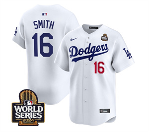 Men's Dodgers 2024 World Series Vapor Premier Limited Jersey V2 - All Stitched  WHITE 16 WILL SMITH