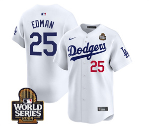 Men's Dodgers 2024 World Series Vapor Premier Limited Jersey V2 - All Stitched  WHITE 25 TOMMY EDMAN