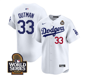 Men's Dodgers 2024 World Series Vapor Premier Limited Jersey V2 - All Stitched  WHITE 33 JAMES OUTMAN