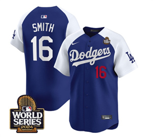 Men's Dodgers 2024 World Series Vapor Premier Limited Jersey V2 - All Stitched ALTERNATE ROYAL 16 WILL SMITH