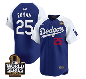 Men's Dodgers 2024 World Series Vapor Premier Limited Jersey V2 - All Stitched ALTERNATE ROYAL 25 TOMMY EDMAN