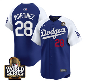 Men's Dodgers 2024 World Series Vapor Premier Limited Jersey V2 - All Stitched ALTERNATE ROYAL 28 J.D.MARTINEZ