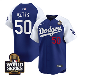 Men's Dodgers 2024 World Series Vapor Premier Limited Jersey V2 - All Stitched ALTERNATE ROYAL 50 MOOKIE BETTS