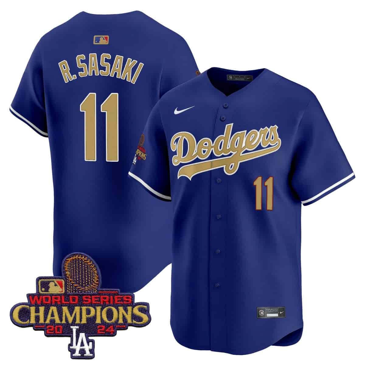 Men's Dodgers 2025 Gold Vapor Premier Limited Jersey - All Stitched  Royal Roki Sasaki 11
