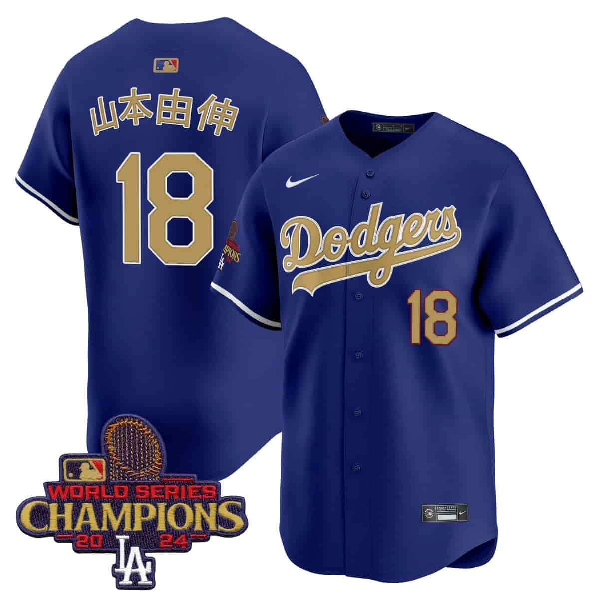 Men's Dodgers 2025 Gold Vapor Premier Limited Jersey - All Stitched  Royal Yamamoto (Kanji) 18