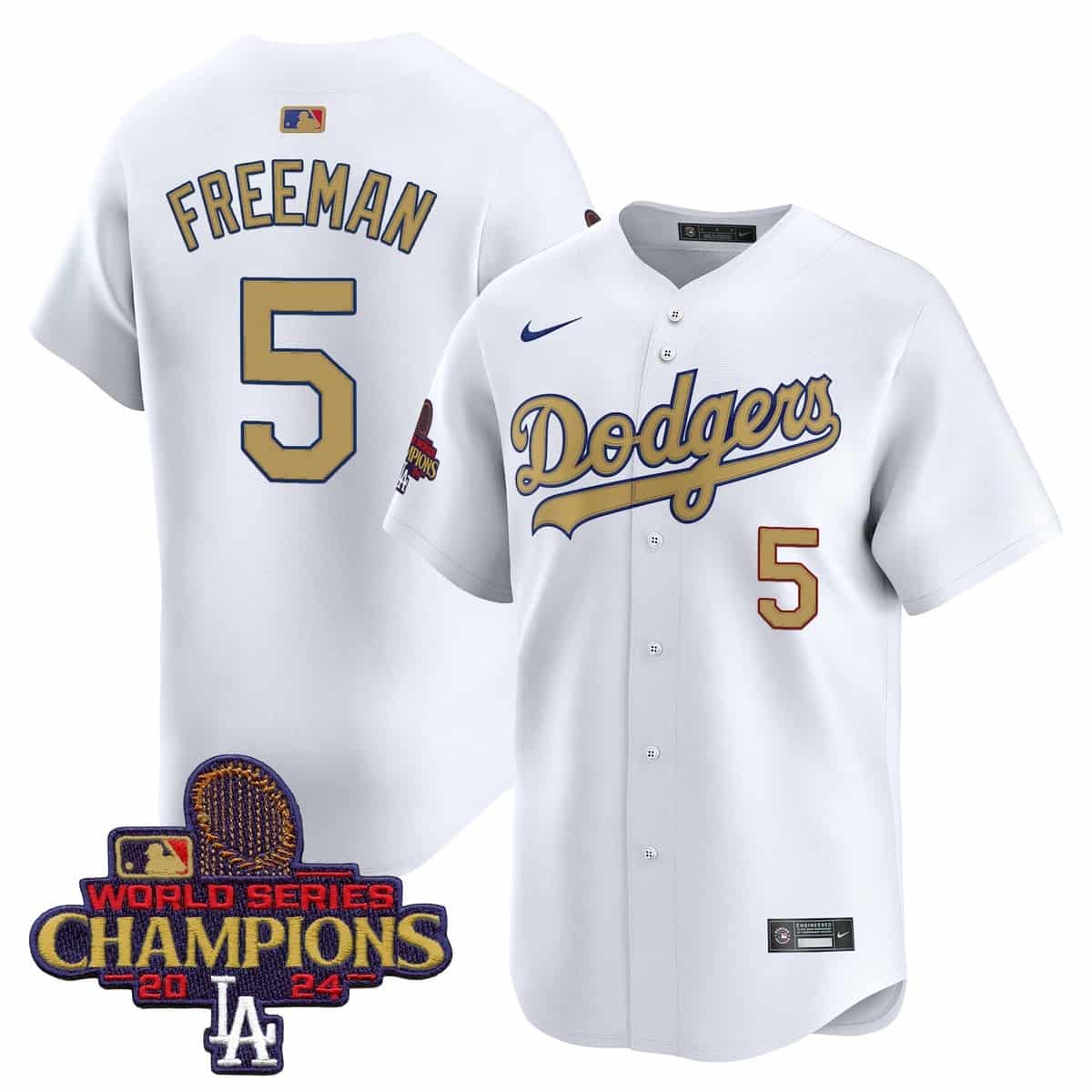 Men's Dodgers 2025 Gold Vapor Premier Limited Jersey - All Stitched  White Freddie Freeman 5