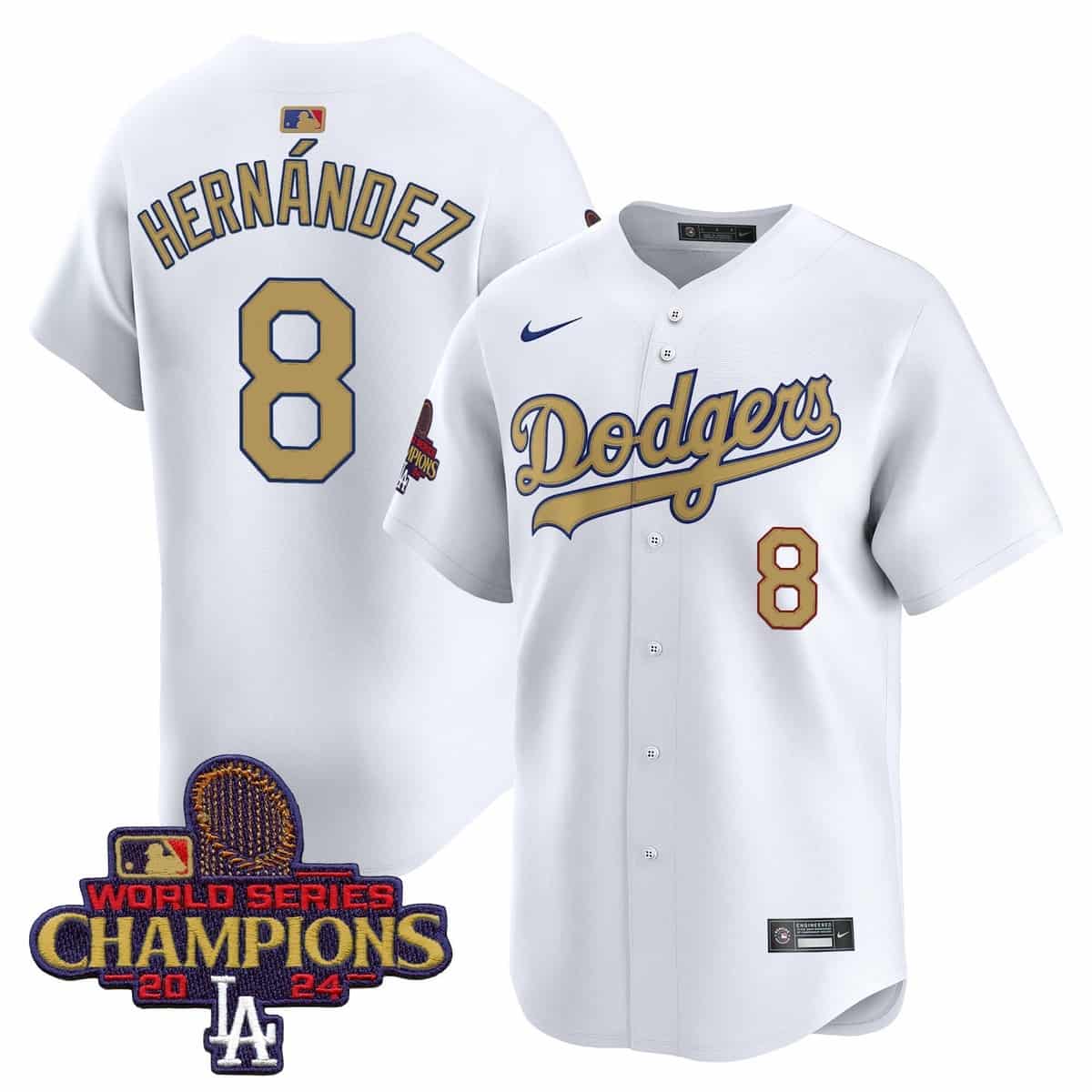 Men's Dodgers 2025 Gold Vapor Premier Limited Jersey - All Stitched  White Kike Hernandez 8