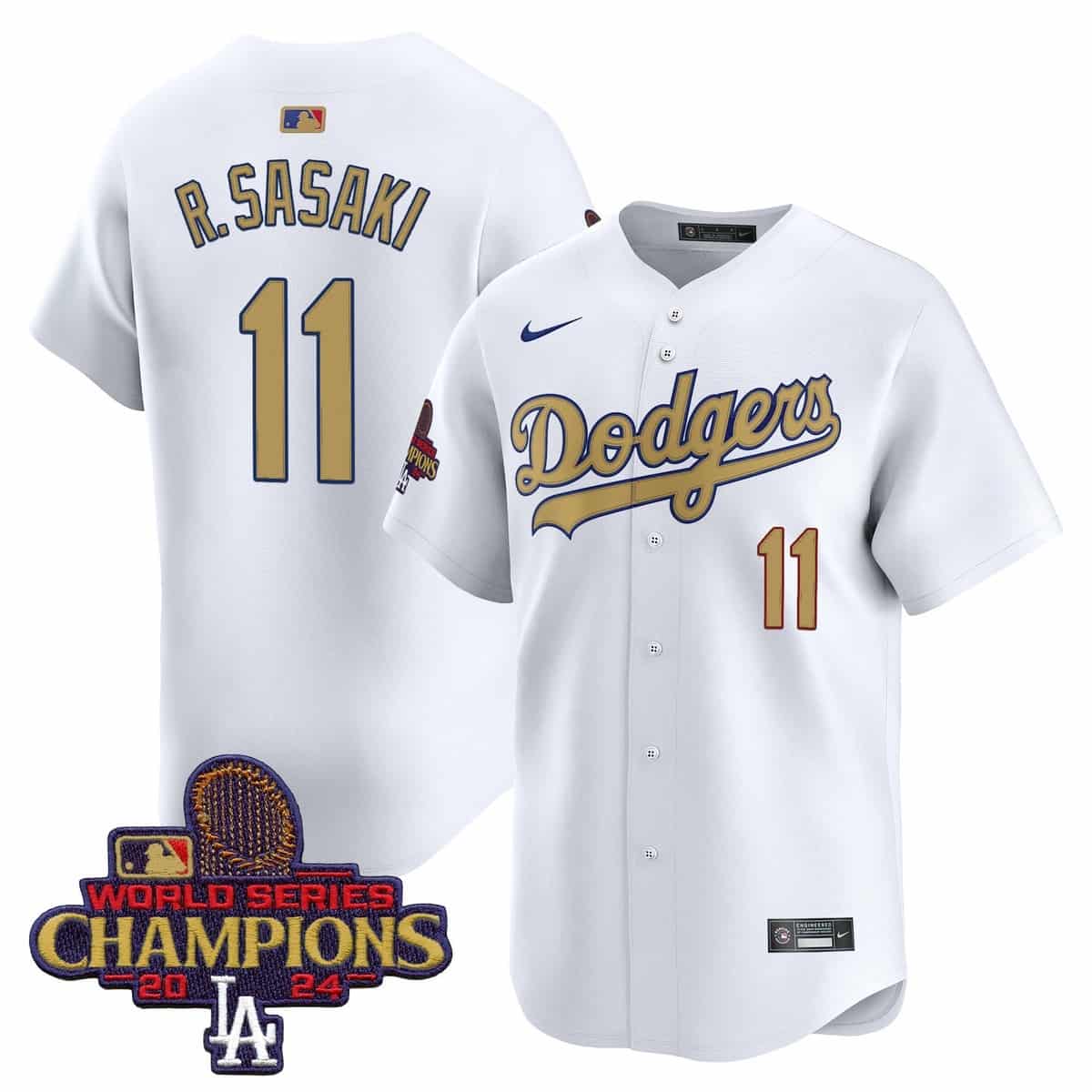 Men's Dodgers 2025 Gold Vapor Premier Limited Jersey - All Stitched  White Roki Sasaki 11
