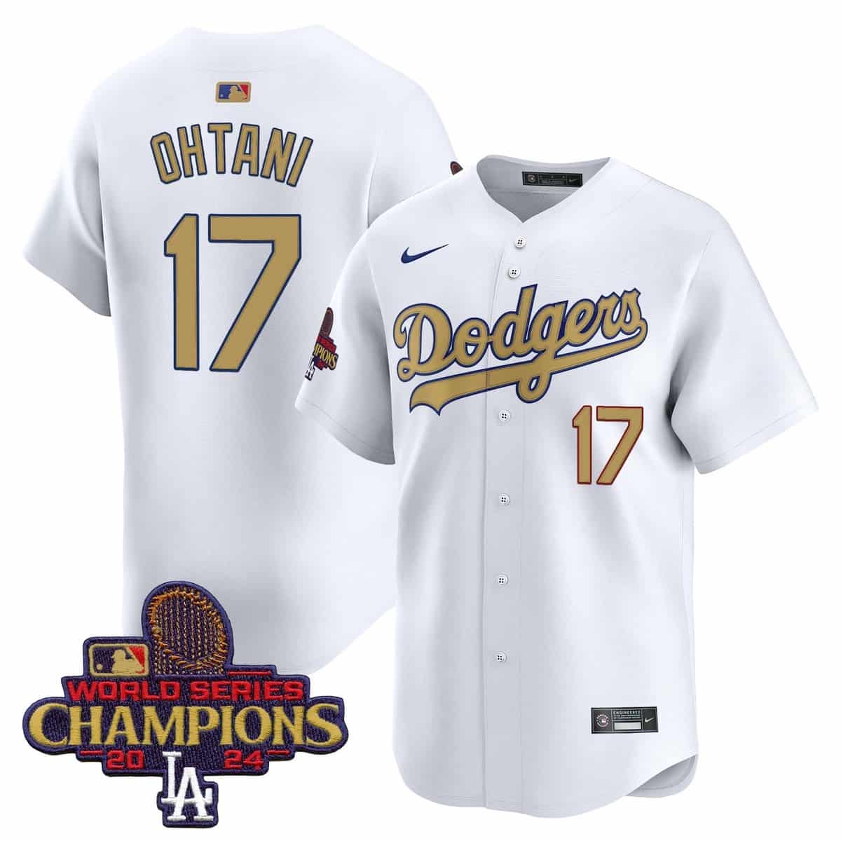 Men's Dodgers 2025 Gold Vapor Premier Limited Jersey - All Stitched  White Shohei Ohtani 17