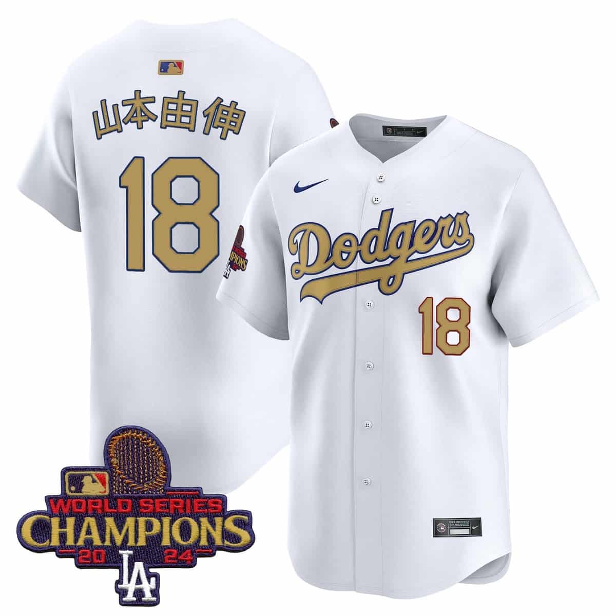 Men's Dodgers 2025 Gold Vapor Premier Limited Jersey - All Stitched  White Yamamoto (Kanji) 18