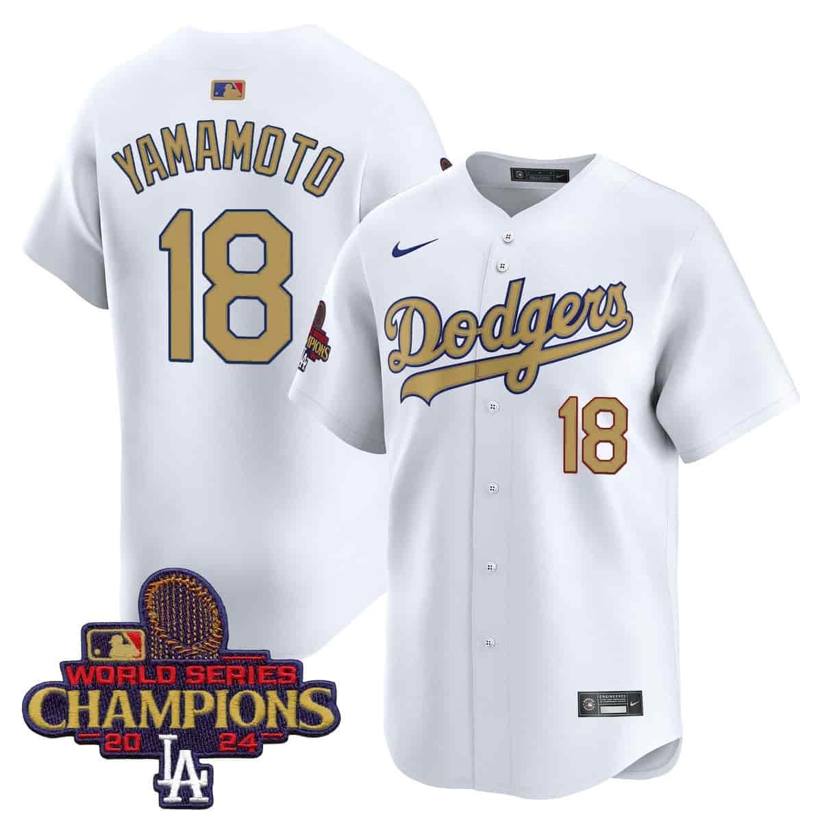 Men's Dodgers 2025 Gold Vapor Premier Limited Jersey - All Stitched  White Yamamoto 18