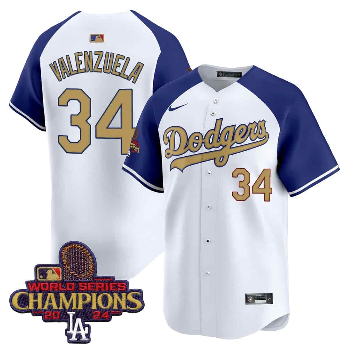 Men's Dodgers 2025 Gold Vapor Premier Limited Jersey - All Stitched Alternate Fernando Valenzuela 34