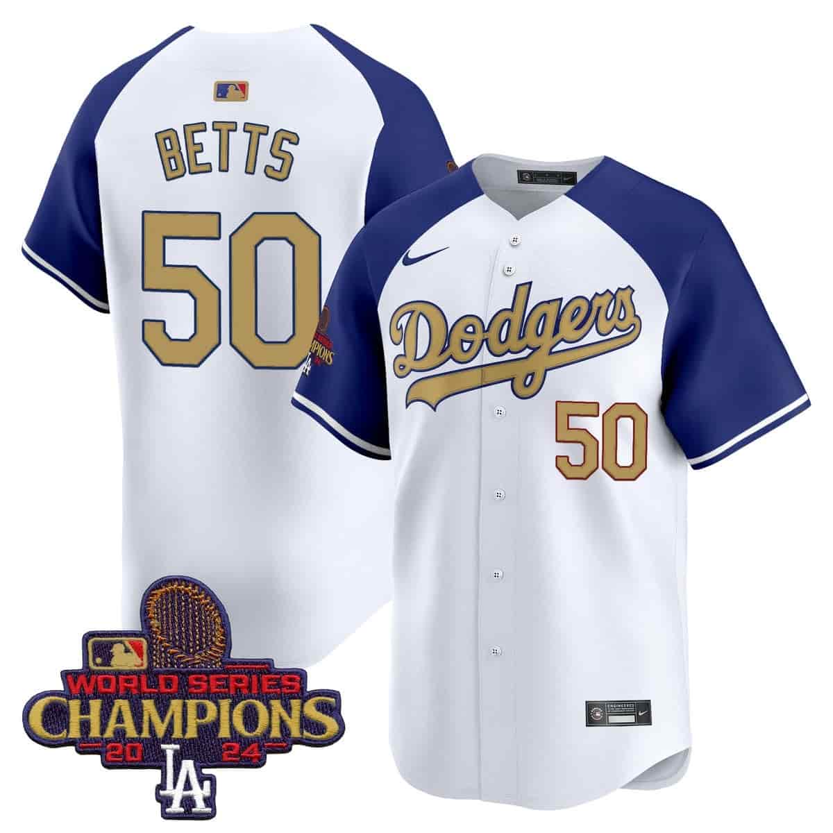 Men's Dodgers 2025 Gold Vapor Premier Limited Jersey - All Stitched Alternate Mookie Betts 50