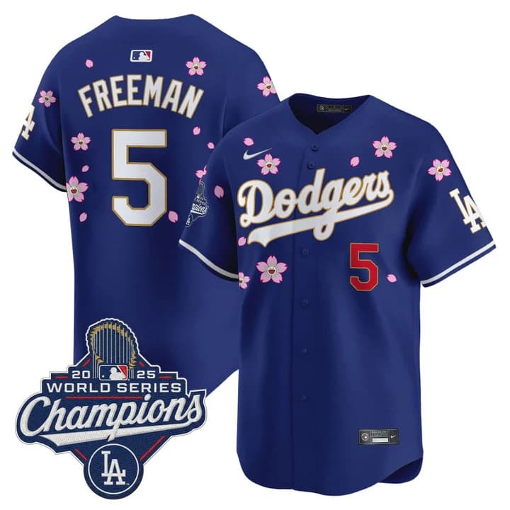 Men's Dodgers 2025 World Series Champions x Tokyo Series Gold Trim Vapor Premier Limited Jersey - Stitched Freddie Freeman     5