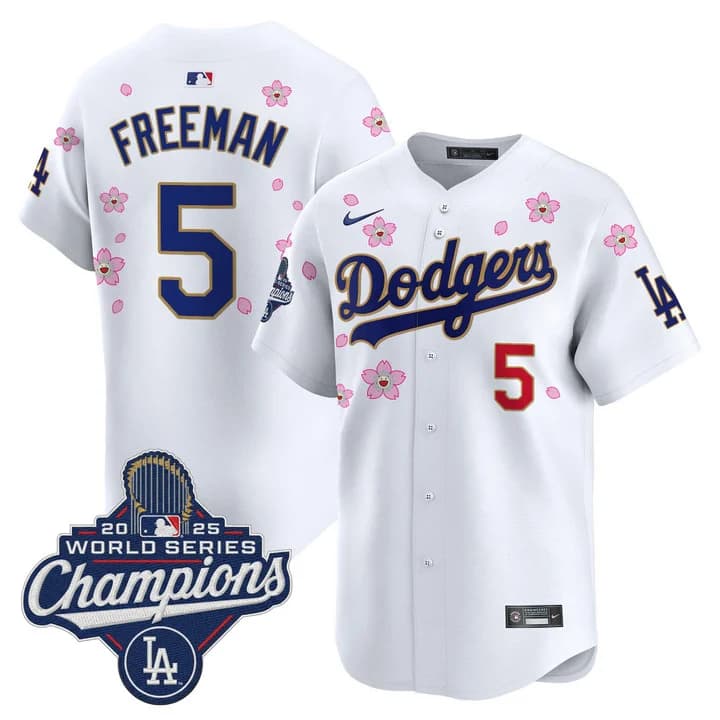 Men's Dodgers 2025 World Series Champions x Tokyo Series Gold Trim Vapor Premier Limited Jersey - Stitched Freddie Freeman    5