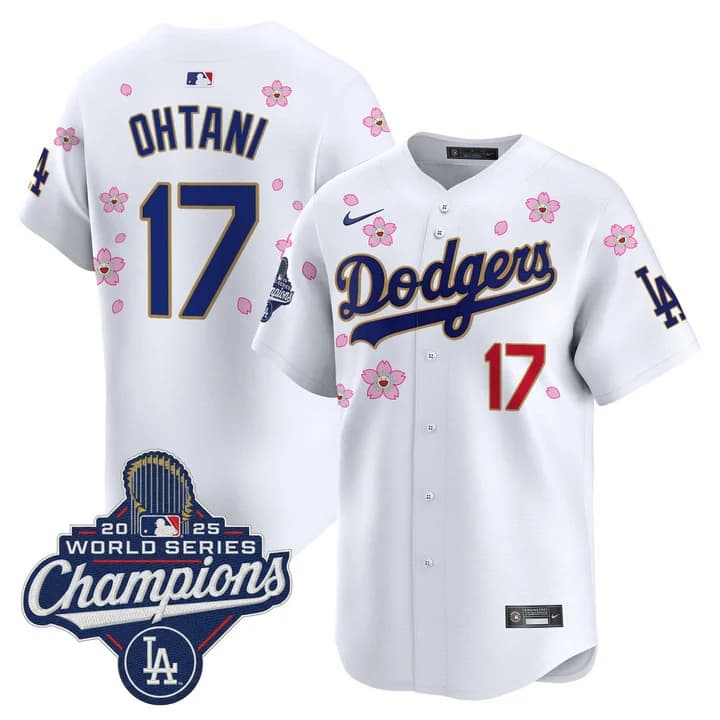 Men's Dodgers 2025 World Series Champions x Tokyo Series Gold Trim Vapor Premier Limited Jersey - Stitched Shohei Ohtani    17